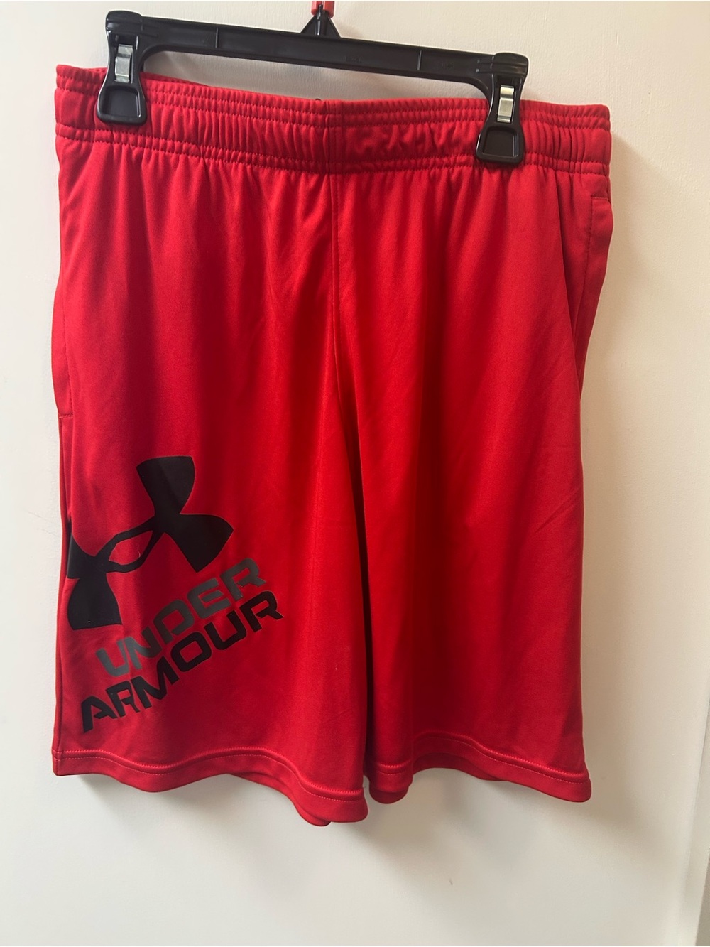 Under Armour Bright Red Youth Athletic Shorts with Black Logo